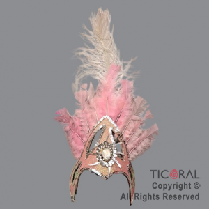 CORONA TOCADO CON PLUMA BLANCA NIEVES ROSA x 1